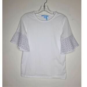 Draper James white short sleeve blouse with eyelet bell sleeves - XS
